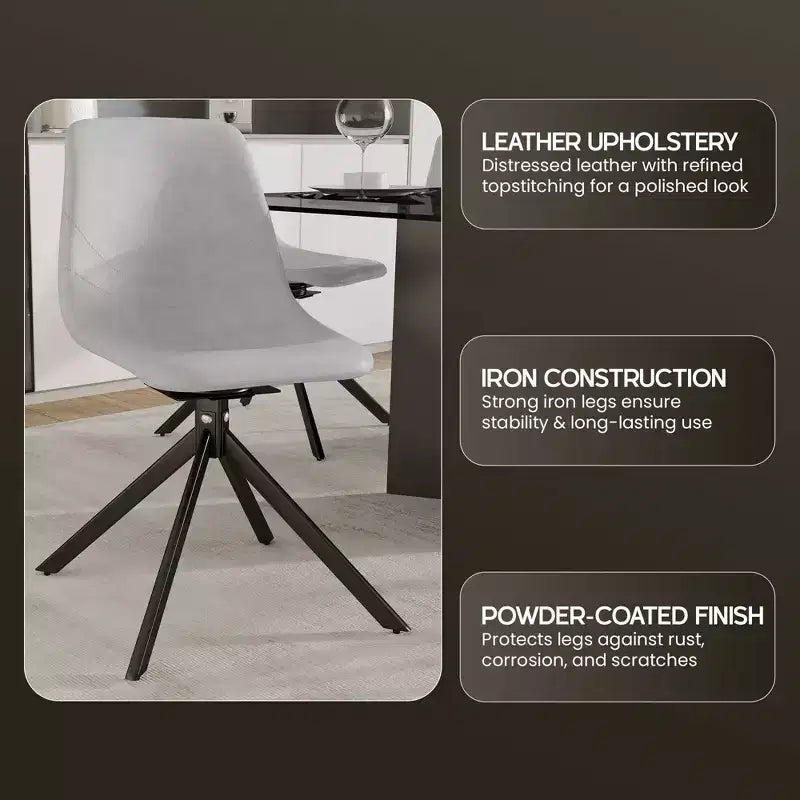 LeisureMod Markley Sedia da Pranzo Girevole in Pelle con Robuste Gambe in Ferro, Comoda Sedia Accent per Cucina, Sala da Pranzo o Ufficio, Set da 4