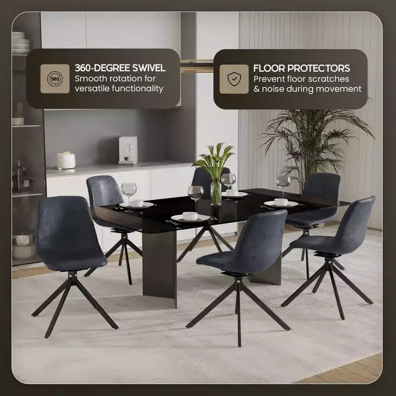 LeisureMod Markley Sedia da Pranzo Girevole in Pelle con Robuste Gambe in Ferro, Comoda Sedia Accent per Cucina, Sala da Pranzo o Ufficio, Set da 4