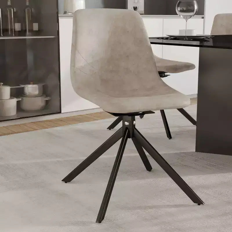 LeisureMod Markley Sedia da Pranzo Girevole in Pelle con Robuste Gambe in Ferro, Comoda Sedia Accent per Cucina, Sala da Pranzo o Ufficio, Set da 4