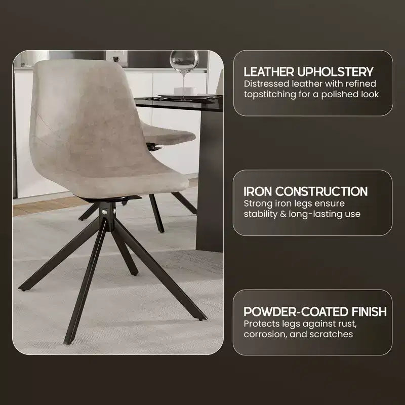 LeisureMod Markley Sedia da Pranzo Girevole in Pelle con Robuste Gambe in Ferro, Comoda Sedia Accent per Cucina, Sala da Pranzo o Ufficio, Set da 4