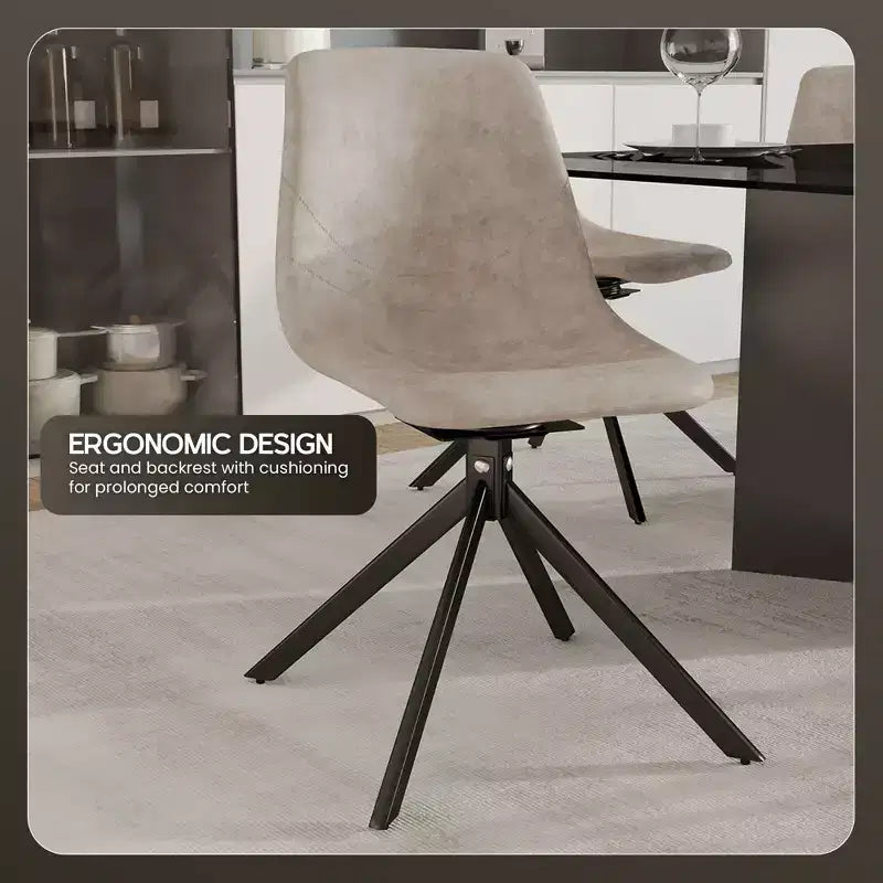LeisureMod Markley Sedia da Pranzo Girevole in Pelle con Robuste Gambe in Ferro, Comoda Sedia Accent per Cucina, Sala da Pranzo o Ufficio, Set da 4