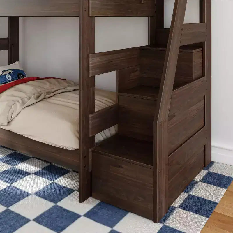 Letto a castello moderno da fattoria con scalinata, doppio su doppio