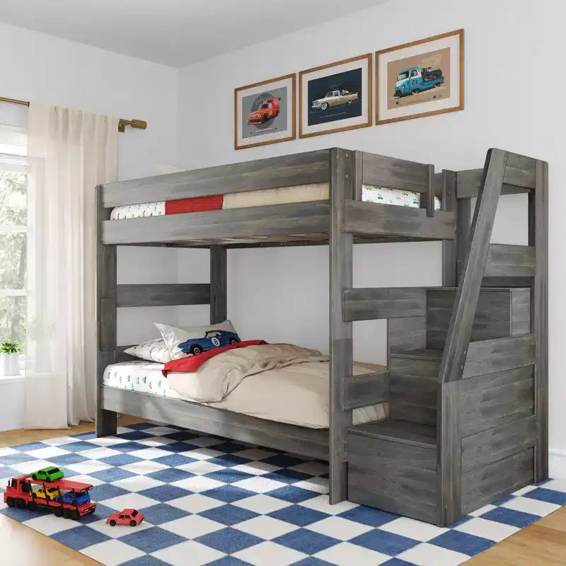 Letto a castello moderno da fattoria con scalinata, doppio su doppio