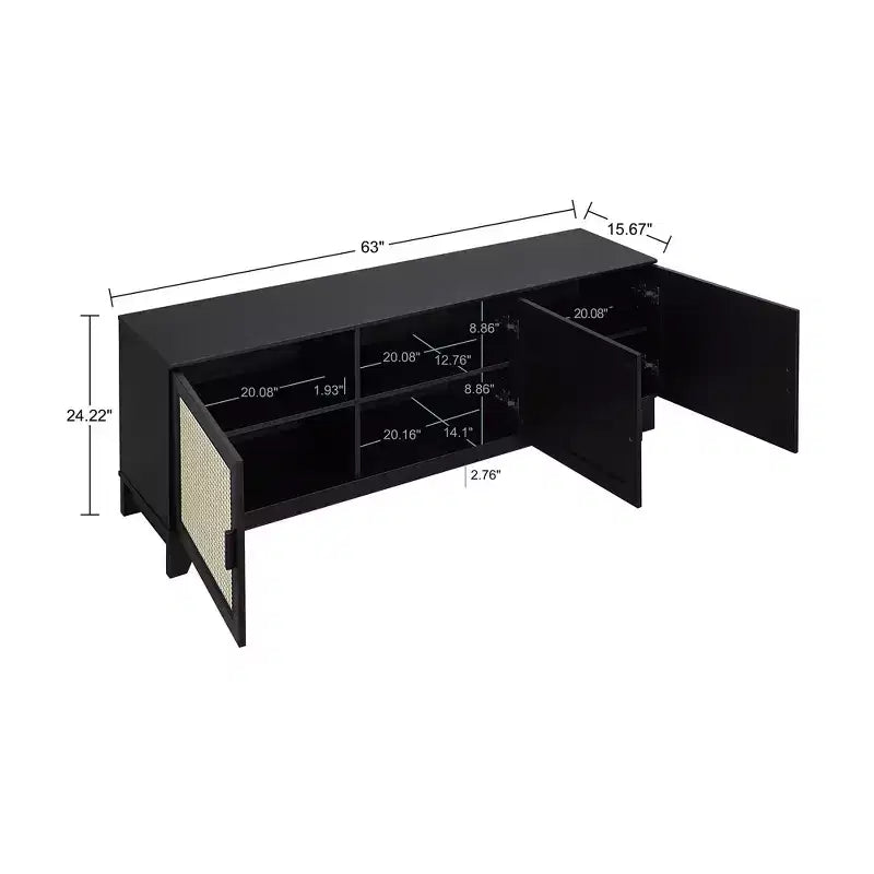 GDFStudio Stefan 63 Mobile TV Moderno in Rattan e Legno con 3 Ante a Chiusura Ammortizzata