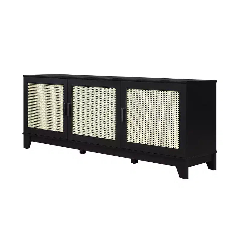 GDFStudio Stefan 63 Mobile TV Moderno in Rattan e Legno con 3 Ante a Chiusura Ammortizzata