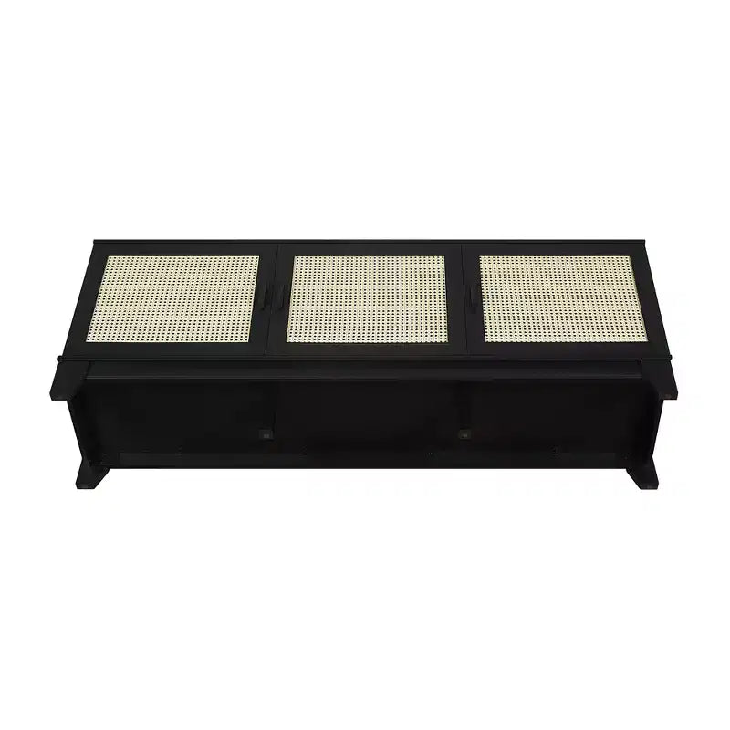 GDFStudio Stefan 63 Mobile TV Moderno in Rattan e Legno con 3 Ante a Chiusura Ammortizzata