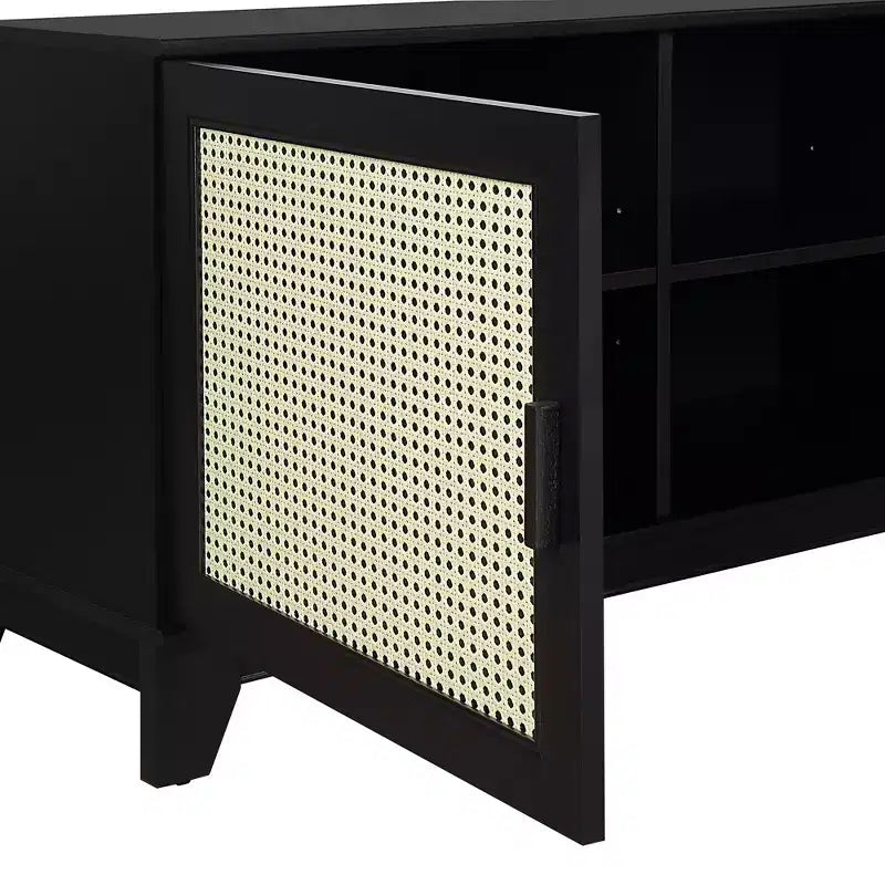 GDFStudio Stefan 63 Mobile TV Moderno in Rattan e Legno con 3 Ante a Chiusura Ammortizzata