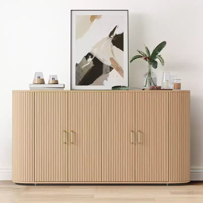 Credenza con accenti scanalati e ripiani regolabili, Mobile credenza con vano contenitore, per soggiorno e cucina