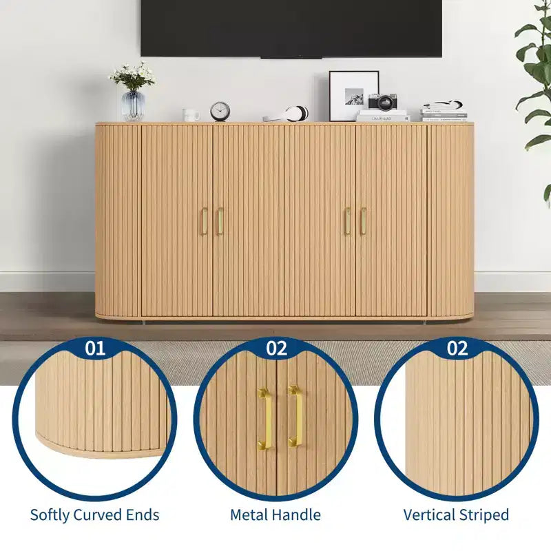 Credenza con accenti scanalati e ripiani regolabili, Mobile credenza con vano contenitore, per soggiorno e cucina