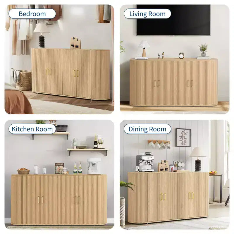 Credenza con accenti scanalati e ripiani regolabili, Mobile credenza con vano contenitore, per soggiorno e cucina