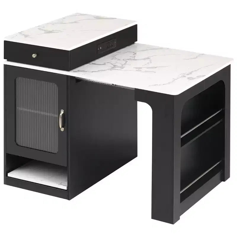 Okak Isola Cucina con Tavolo Allungabile, Tavolo Isola Cucina con Contenitore a Doppio Lato e Presa di Corrente, Carrello da Cucina per Sala da Pranzo