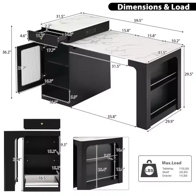 Okak Isola Cucina con Tavolo Allungabile, Tavolo Isola Cucina con Contenitore a Doppio Lato e Presa di Corrente, Carrello da Cucina per Sala da Pranzo