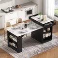 Okak Isola Cucina con Tavolo Allungabile, Tavolo Isola Cucina con Contenitore a Doppio Lato e Presa di Corrente, Carrello da Cucina per Sala da Pranzo