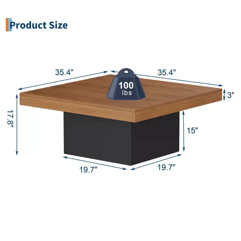 Tavolino da caffè quadrato da 35 pollici, Tavolino piccolo in legno stile rustico con luci sulle gambe per salotto, ufficio, appartamento, sala lettura, facile da montare