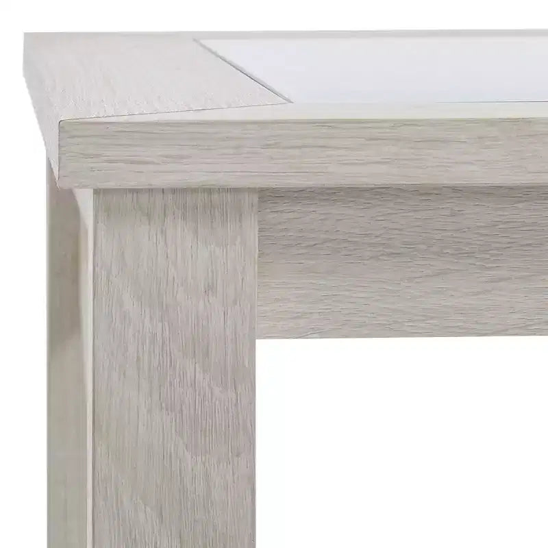 Tavolino da Salotto HOMCOM Stile Rustico con Telaio in Legno, Piano in Vetro Temperato e Ripiano Inferiore, Quercia Bianca