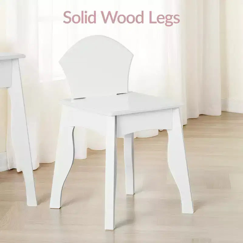 Set toeletta e sedia da gioco in legno per bambini Best Choice con specchio, tavolo da trucco per bambine con 3 cassetti