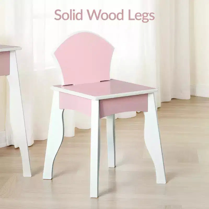Set toeletta e sedia da gioco in legno per bambini Best Choice con specchio, tavolo da trucco per bambine con 3 cassetti