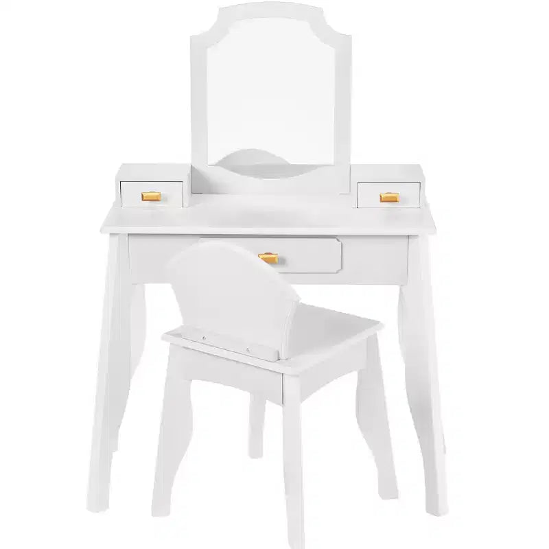 Set toeletta e sedia da gioco in legno per bambini Best Choice con specchio, tavolo da trucco per bambine con 3 cassetti