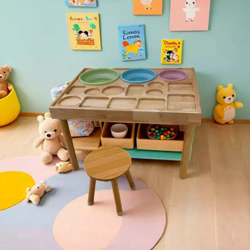 Whisen Tavolo Sedie per Bambini, Secchielli Pieghevoli, Superficie Liscia Lavabile, Facile da Montare per Gioco Interno/Esterno - Legno