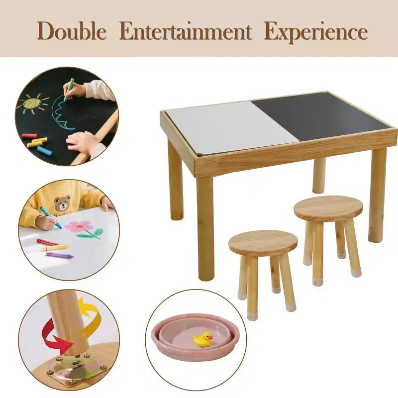 Whisen Tavolo Sedie per Bambini, Secchielli Pieghevoli, Superficie Liscia Lavabile, Facile da Montare per Gioco Interno/Esterno - Legno