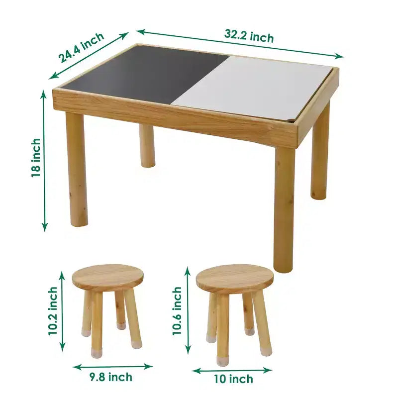 Whisen Tavolo Sedie per Bambini, Secchielli Pieghevoli, Superficie Liscia Lavabile, Facile da Montare per Gioco Interno/Esterno - Legno