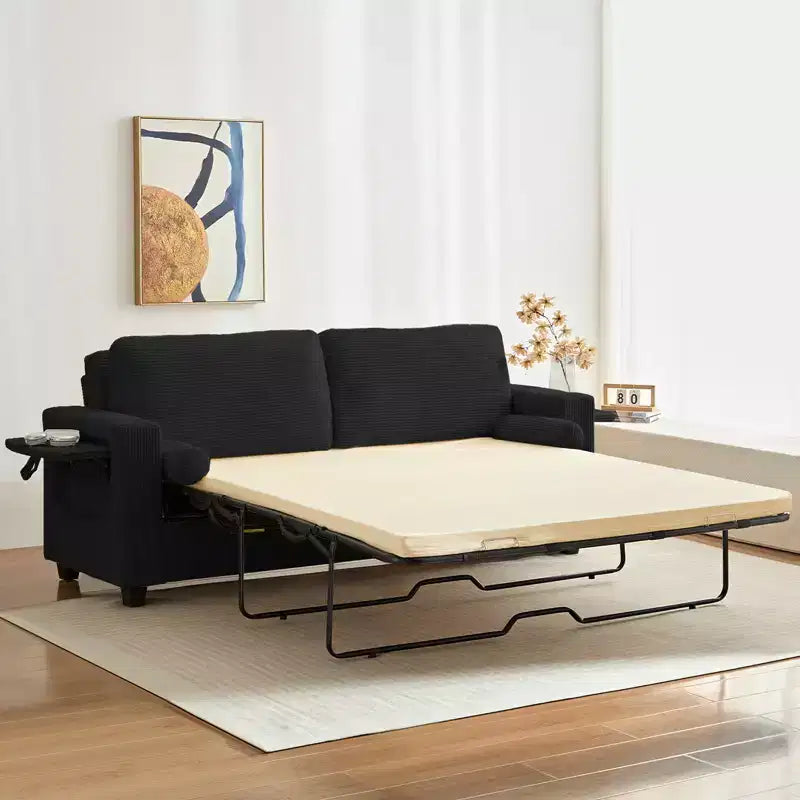Divano Letto Mjkone Convertibile 2 in 1 con 2 Tavolini Laterali e Materasso in Memory Foam