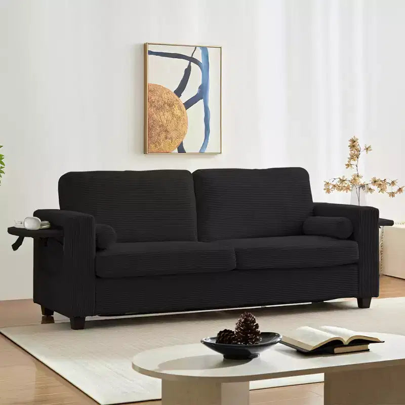 Divano Letto Mjkone Convertibile 2 in 1 con 2 Tavolini Laterali e Materasso in Memory Foam