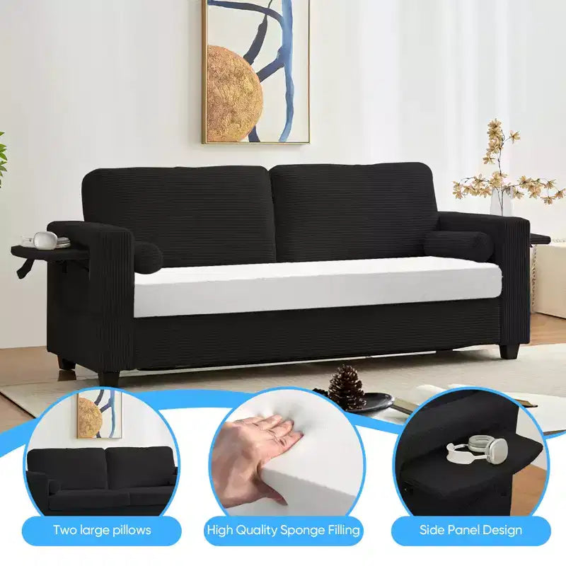 Divano Letto Mjkone Convertibile 2 in 1 con 2 Tavolini Laterali e Materasso in Memory Foam