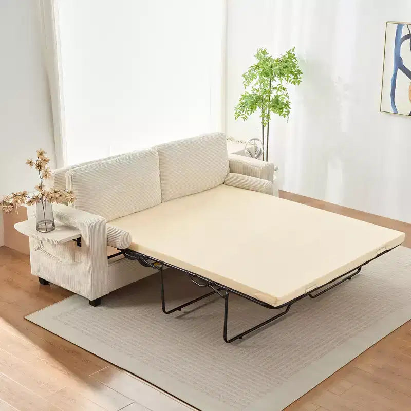 Divano Letto Mjkone Convertibile 2 in 1 con 2 Tavolini Laterali e Materasso in Memory Foam