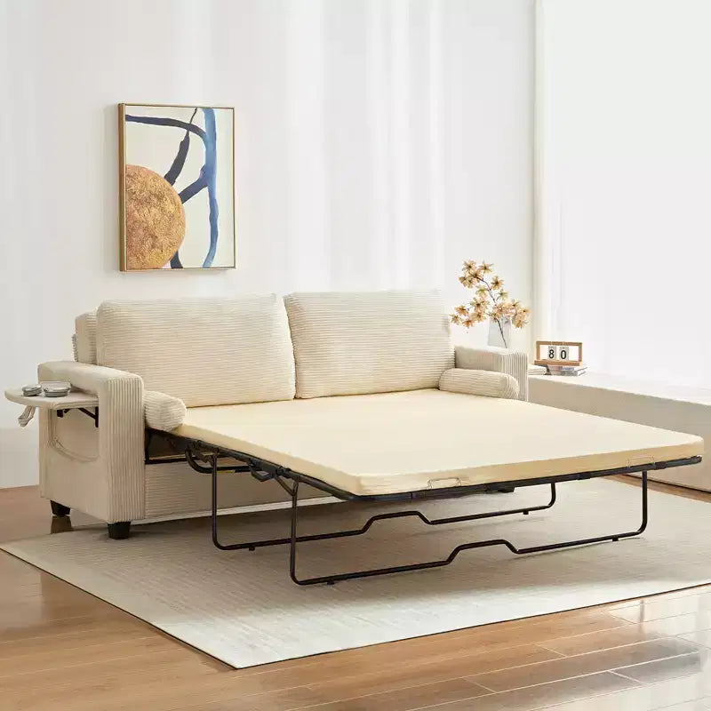 Divano Letto Mjkone Convertibile 2 in 1 con 2 Tavolini Laterali e Materasso in Memory Foam