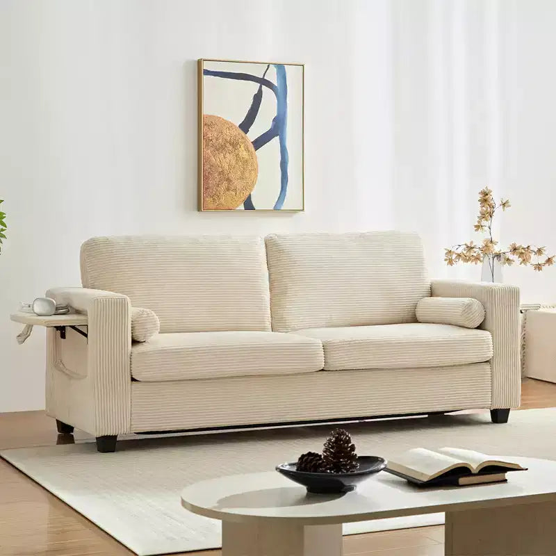 Divano Letto Mjkone Convertibile 2 in 1 con 2 Tavolini Laterali e Materasso in Memory Foam