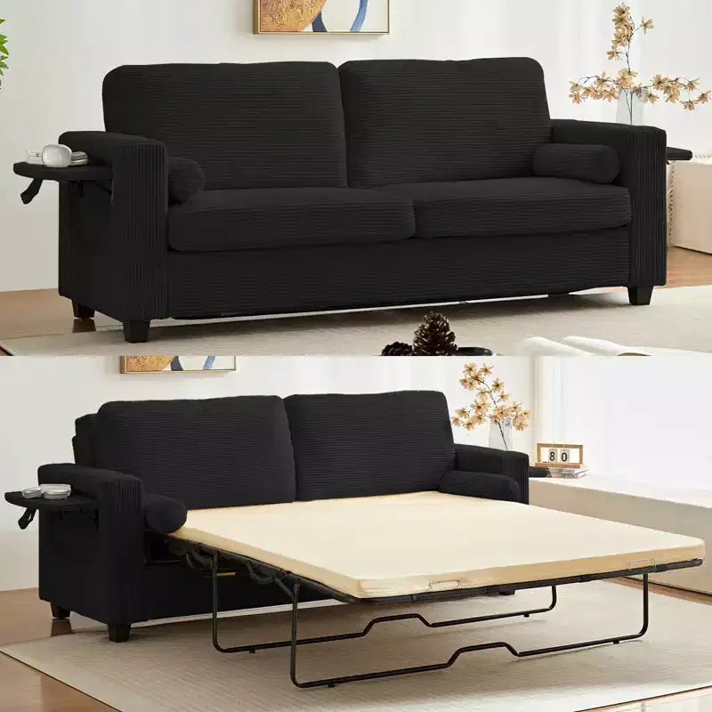 Divano Letto Mjkone Convertibile 2 in 1 con 2 Tavolini Laterali e Materasso in Memory Foam