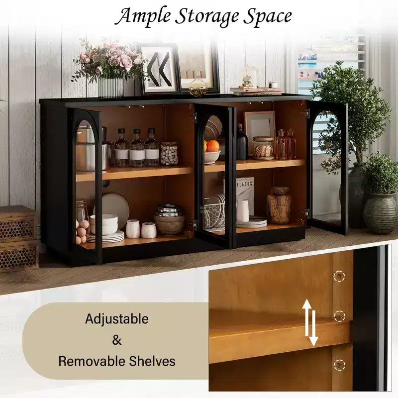 GDFStudio Henley, Credenza a 4 ante con ante in vetro ad arco e ripiani regolabili