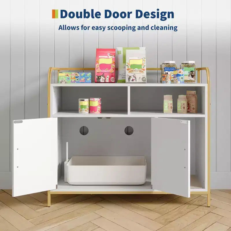 Lettiera per gatti moderna in legno da 37,5 pollici con ripiano portaoggetti, design multifunzionale a forma di mobile con fori di ventilazione, adatta alla maggior parte delle lettiere