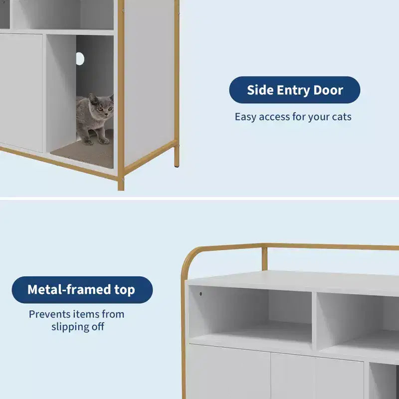 Lettiera per gatti moderna in legno da 37,5 pollici con ripiano portaoggetti, design multifunzionale a forma di mobile con fori di ventilazione, adatta alla maggior parte delle lettiere