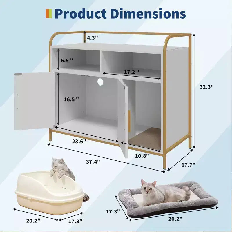 Lettiera per gatti moderna in legno da 37,5 pollici con ripiano portaoggetti, design multifunzionale a forma di mobile con fori di ventilazione, adatta alla maggior parte delle lettiere