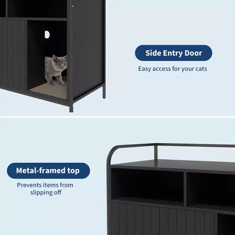 Lettiera per gatti moderna in legno da 37,5 pollici con ripiano portaoggetti, design multifunzionale a forma di mobile con fori di ventilazione, adatta alla maggior parte delle lettiere