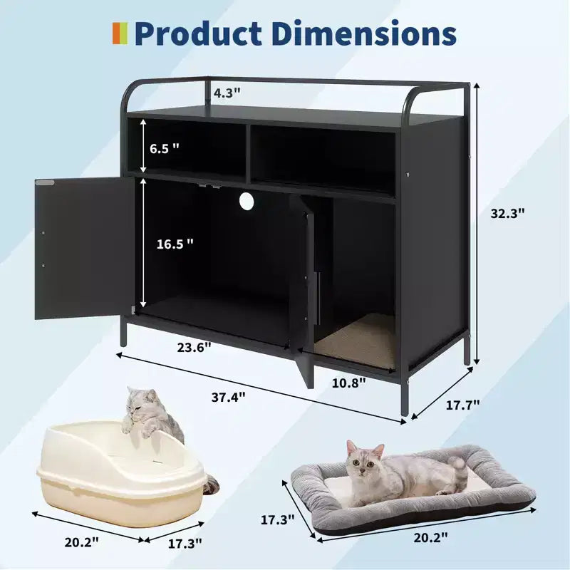 Lettiera per gatti moderna in legno da 37,5 pollici con ripiano portaoggetti, design multifunzionale a forma di mobile con fori di ventilazione, adatta alla maggior parte delle lettiere
