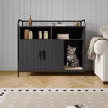 Lettiera per gatti moderna in legno da 37,5 pollici con ripiano portaoggetti, design multifunzionale a forma di mobile con fori di ventilazione, adatta alla maggior parte delle lettiere