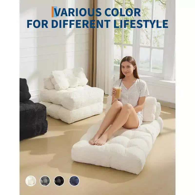 Divano letto pieghevole, divano letto convertibile con cuscini e schienale, comodo divano/poltrona reclinabile da pavimento, adatto per soggiorno e camera da letto, beige.