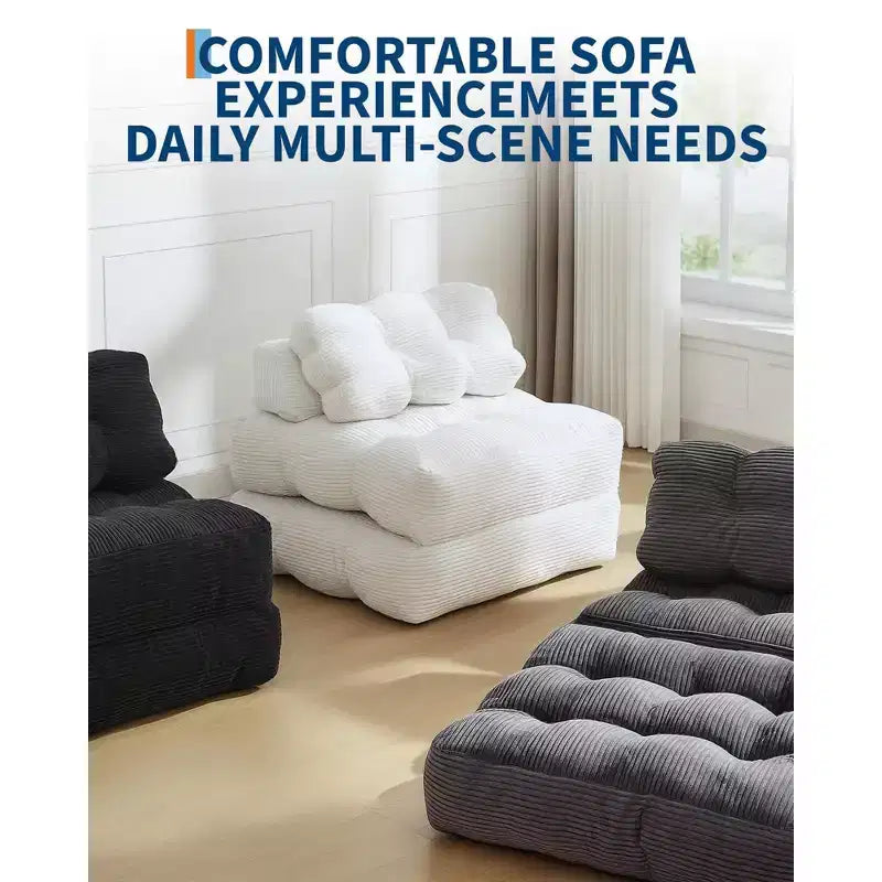 Divano letto pieghevole, divano letto convertibile con cuscini e schienale, comodo divano/poltrona reclinabile da pavimento, adatto per soggiorno e camera da letto, beige.