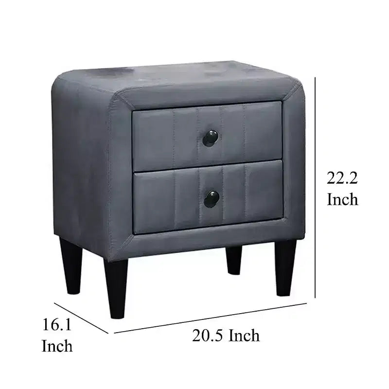 Comodino Royal Hampton, 2 cassetti, 22 pollici, imbottito in velluto grigio scuro