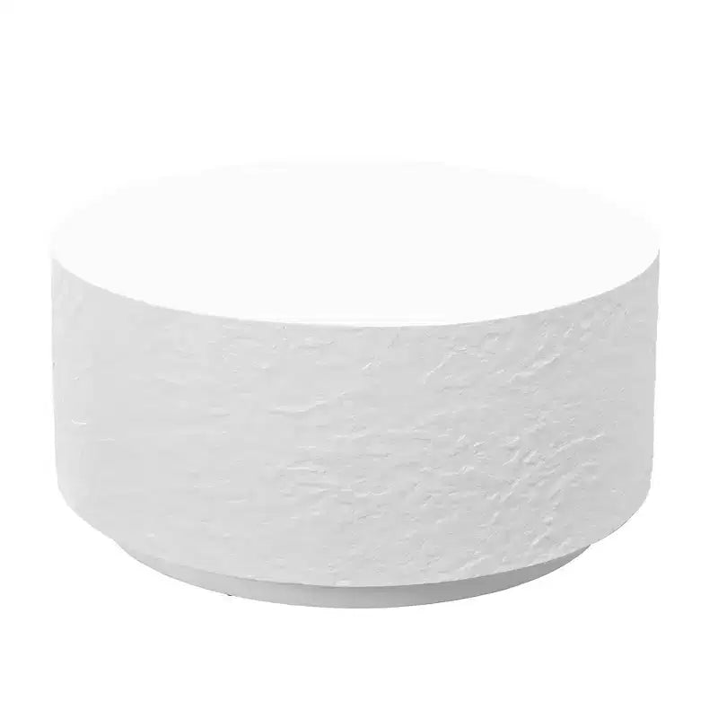 Tavolino da caffè rotondo, tavolino da cocktail, tavolino centrale a tamburo, tavolino laterale da divano, tavolino d'appoggio con design a imitazione pietra, bianco, nessun assemblaggio richiesto - ModernLuxe