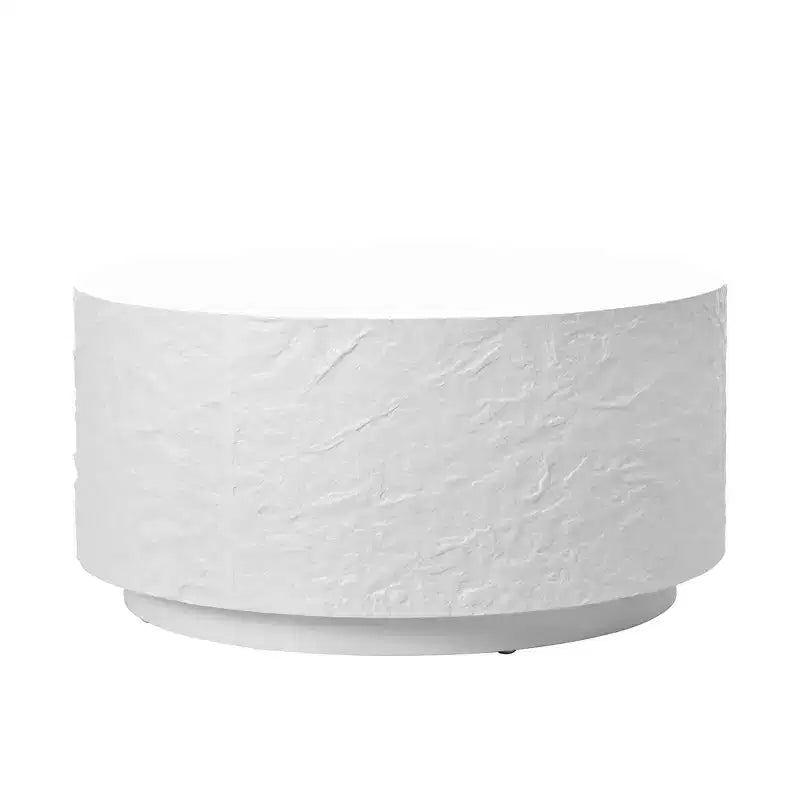 Tavolino da caffè rotondo, tavolino da cocktail, tavolino centrale a tamburo, tavolino laterale da divano, tavolino d'appoggio con design a imitazione pietra, bianco, nessun assemblaggio richiesto - ModernLuxe