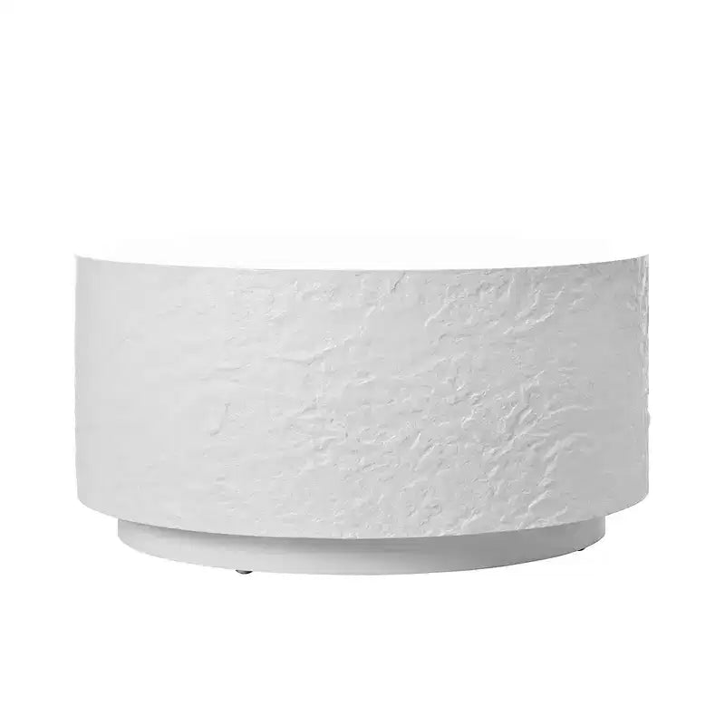 Tavolino da caffè rotondo, tavolino da cocktail, tavolino centrale a tamburo, tavolino laterale da divano, tavolino d'appoggio con design a imitazione pietra, bianco, nessun assemblaggio richiesto - ModernLuxe