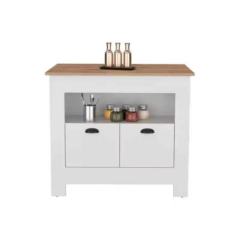 Okak Minimalismo Isola Cucina con Ampio Spazio Contenitore, Tavolo Isola Cucina con 2 Ante e 3 Ripiani, Organizer da Bancone per Sala da Pranzo