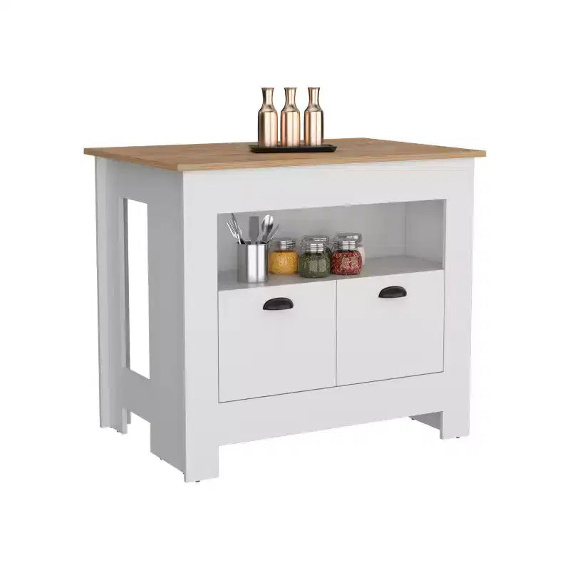 Okak Minimalismo Isola Cucina con Ampio Spazio Contenitore, Tavolo Isola Cucina con 2 Ante e 3 Ripiani, Organizer da Bancone per Sala da Pranzo