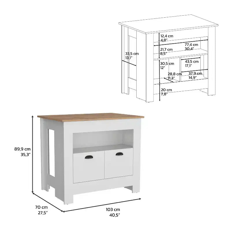 Okak Minimalismo Isola Cucina con Ampio Spazio Contenitore, Tavolo Isola Cucina con 2 Ante e 3 Ripiani, Organizer da Bancone per Sala da Pranzo