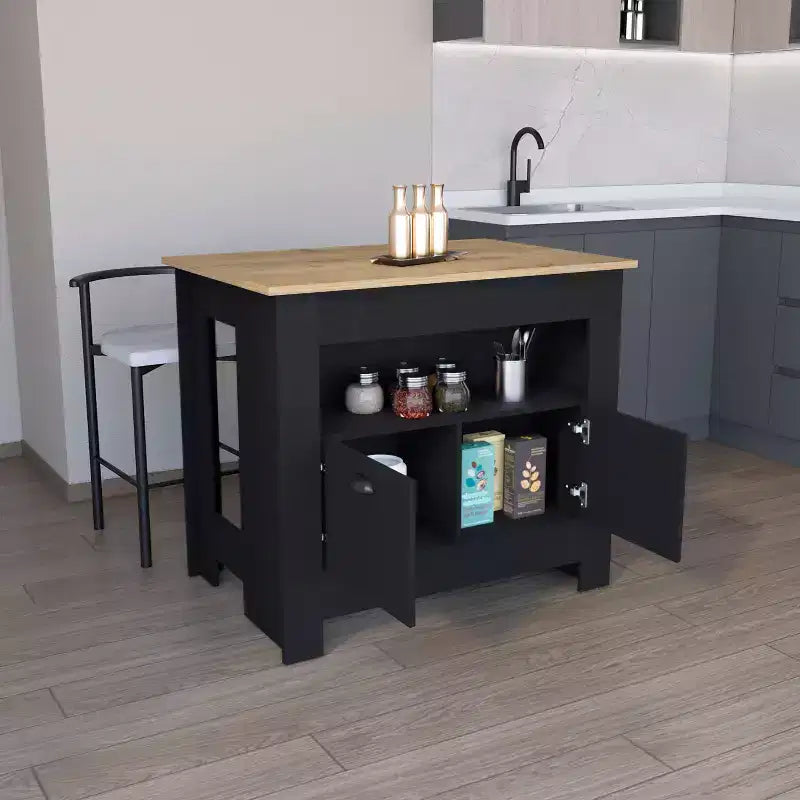 Okak Minimalismo Isola Cucina con Ampio Spazio Contenitore, Tavolo Isola Cucina con 2 Ante e 3 Ripiani, Organizer da Bancone per Sala da Pranzo