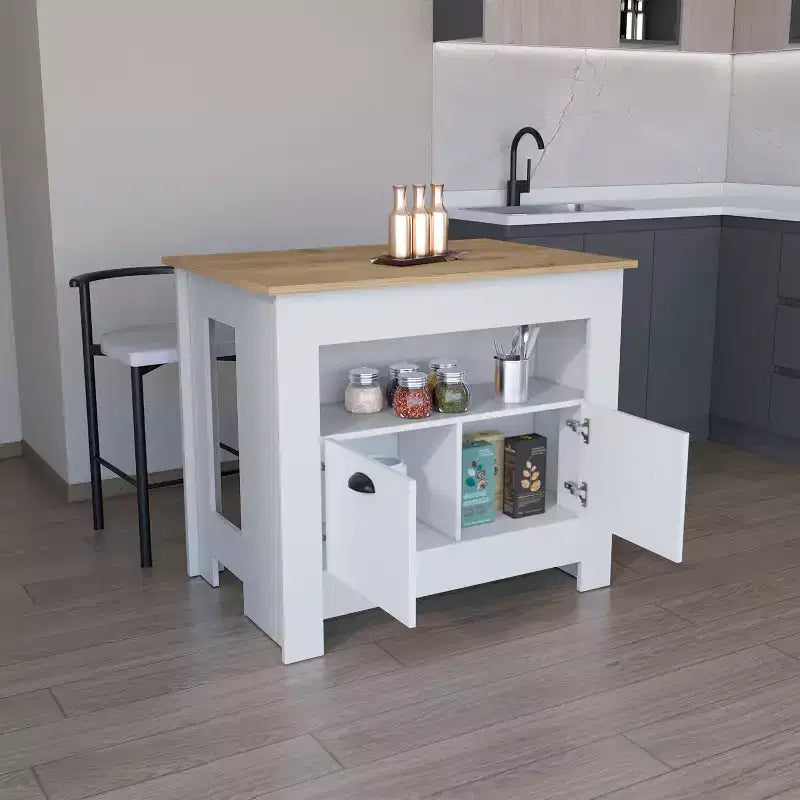 Okak Minimalismo Isola Cucina con Ampio Spazio Contenitore, Tavolo Isola Cucina con 2 Ante e 3 Ripiani, Organizer da Bancone per Sala da Pranzo